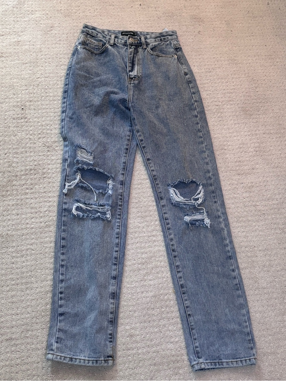 PrettyLittleThing Light Blue High-Rise Distressed Jeans